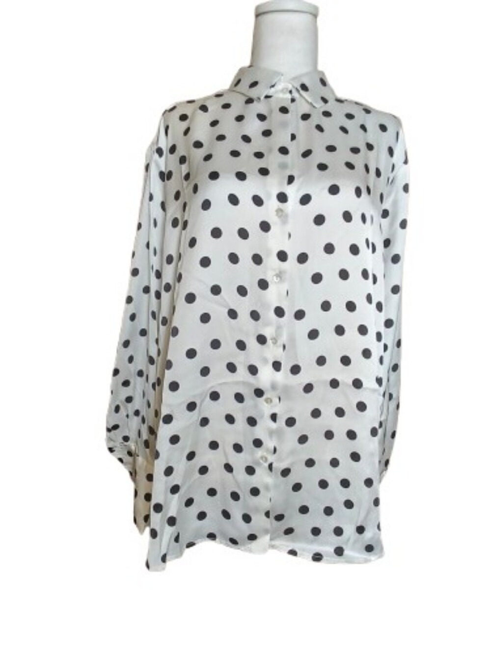 Haver London Polka Dot Satin Button Down Blouse Oversized 1/9
